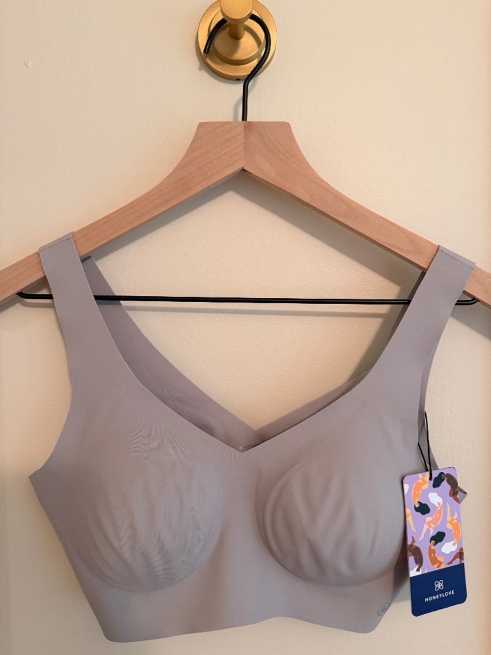 Honeylove V-Neck Bra SZ SM Gray Wireless Sculpting Supportive Comfort New